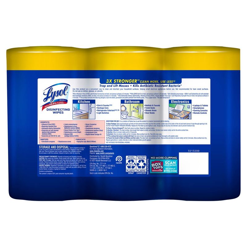 Lysol Lemon &amp; Lime Blossom Scent Disinfecting Wipes, 16.7 oz, 240 count, 3 pack