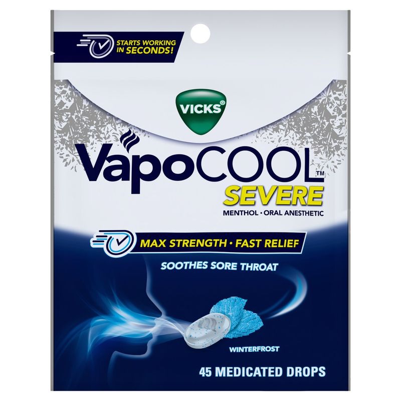 Vicks VapoCOOL SEVERE Max Strength* Menthol Cough Drop Alternative/Sore Throat Lozenge for Sore Thr