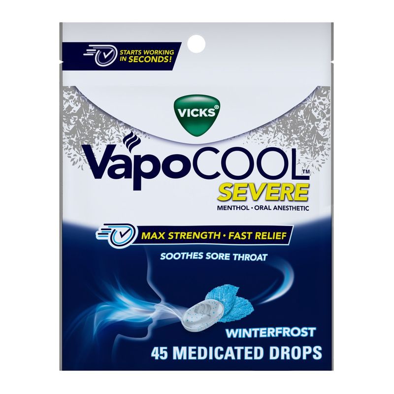 Vicks VapoCOOL SEVERE Max Strength* Menthol Cough Drop Alternative/Sore Throat Lozenge for Sore Thr