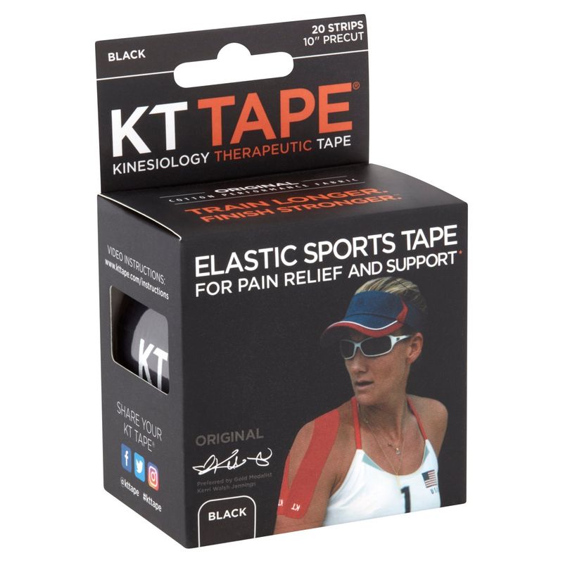 KT Tape Original Black Precut Strips Kinesiology Therapeutic Tape, 20 count
