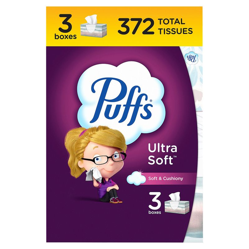 Puffs Ultra Soft Facial Tissues, 124 count, 3 pack