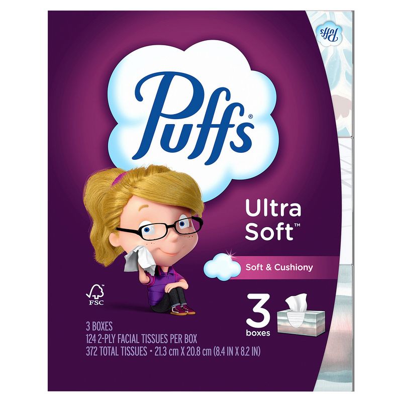 Puffs Ultra Soft Facial Tissues, 124 count, 3 pack