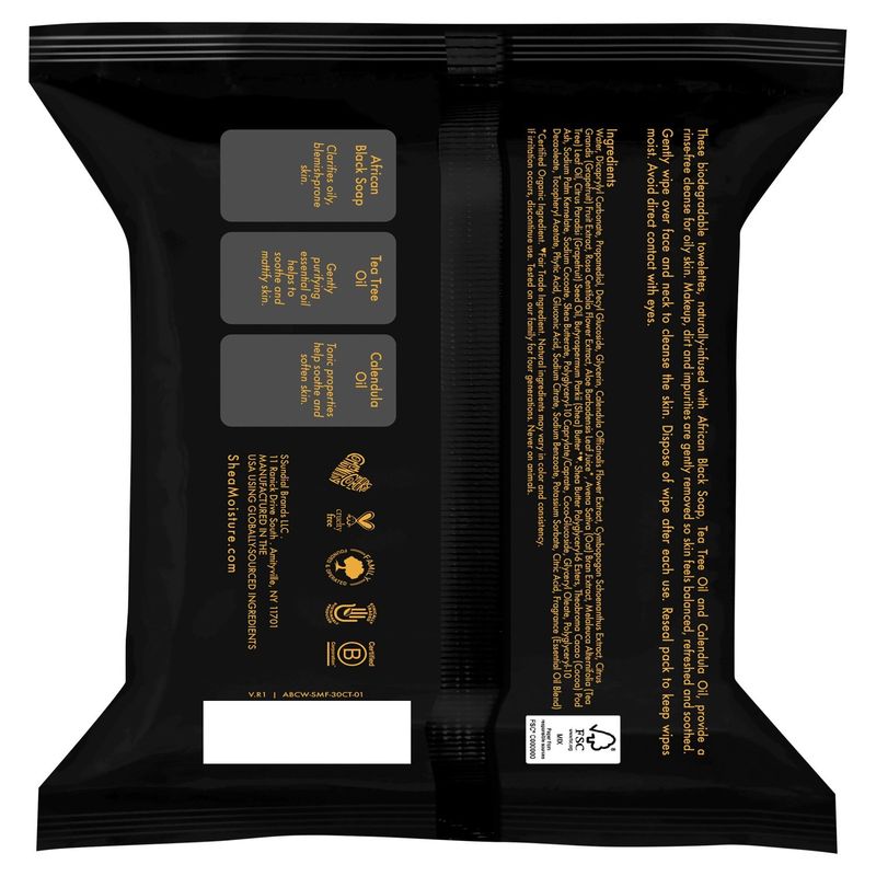 Shea Moisture African Black Soap Clarifying Facial Wipes, 30 count