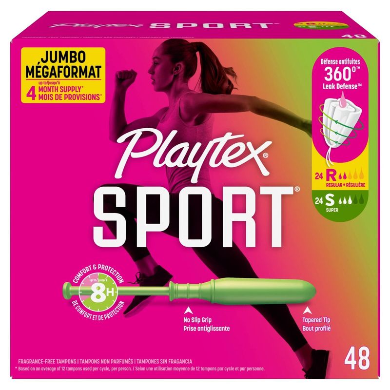 Playtex Sport Regular and Super Fragrance-Free Tampons, 48 count