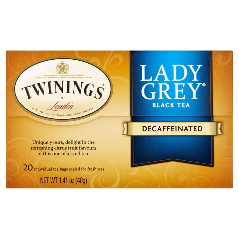 Twinings Decaffeinated Lady Grey Flavoured Black Tea Bags, 20 count, 1.41 oz