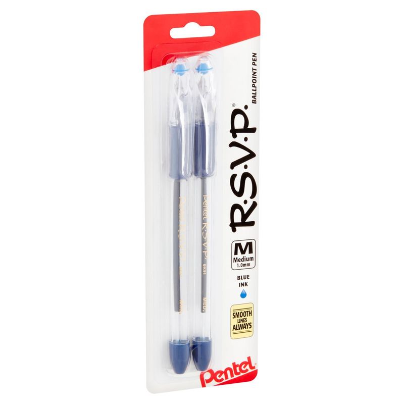 Pentel R.S.V.P. Blue Ink 1.0mm Ballpoint Pen, Medium, 2 count