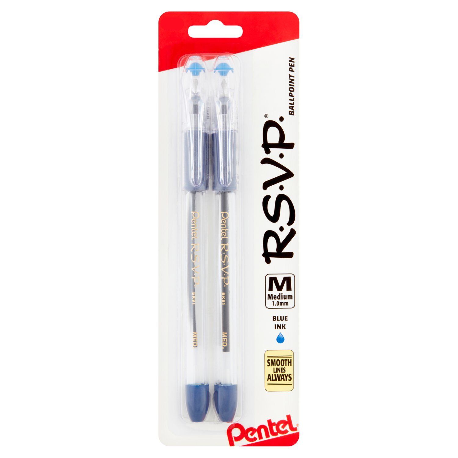 Pentel R.S.V.P. Blue Ink 1.0mm Ballpoint Pen, Medium, 2 count