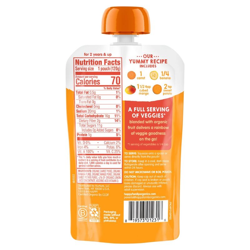Happy Tot Organics Love My Veggies Stage 4 Organic Carrots, Bananas, Mangos &amp; Sweet Potatoes Pouch 4.22 oz.