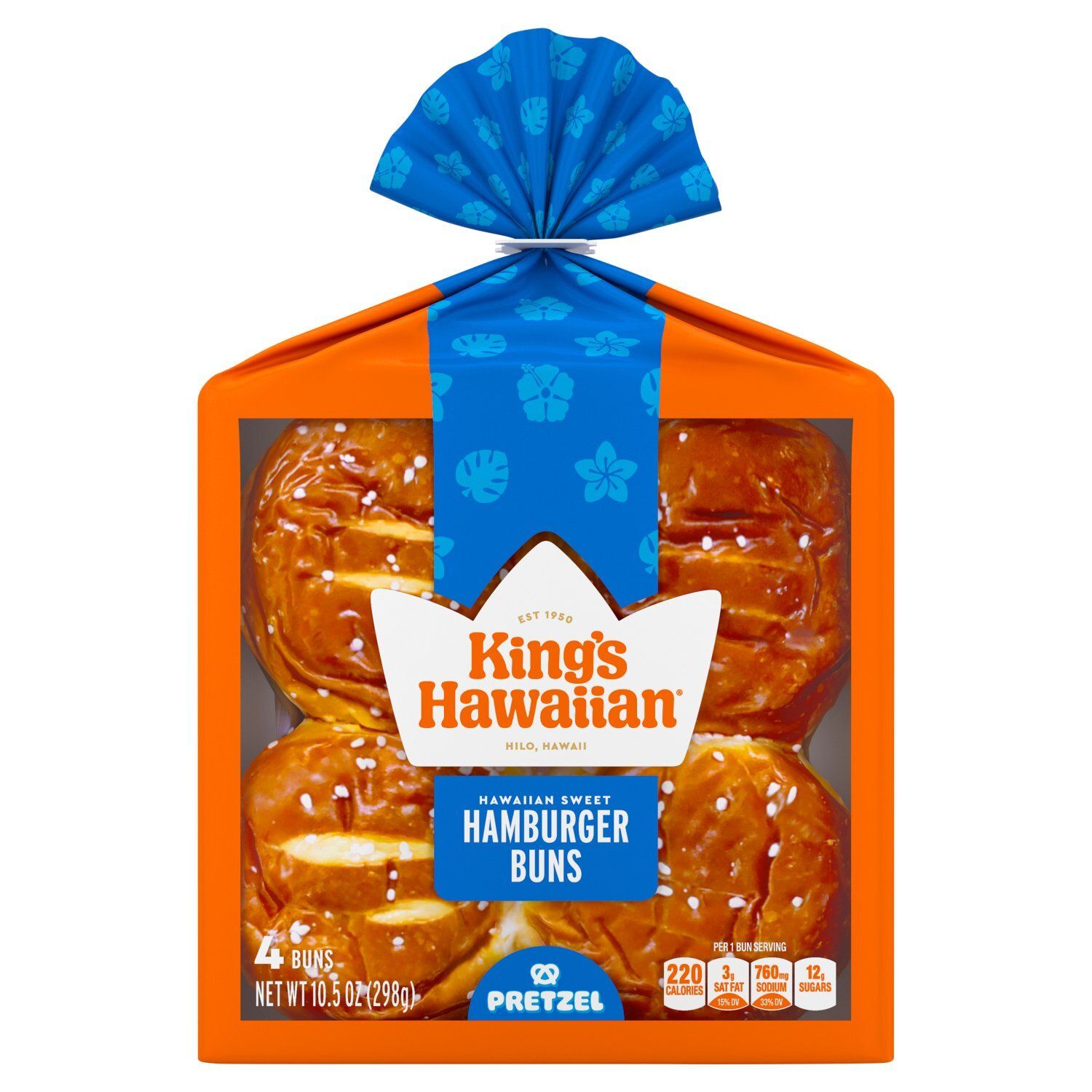 King's Hawaiian Hawaiian Sweet Pretzel Hamburger Buns, 4 count, 10.5 oz