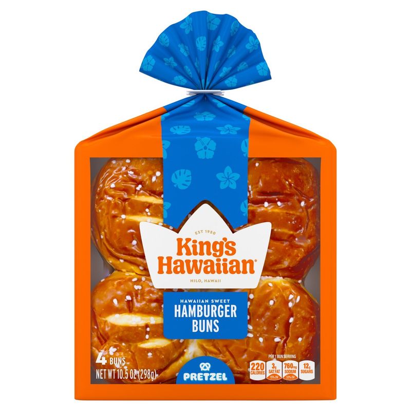 King's Hawaiian Hawaiian Sweet Pretzel Hamburger Buns, 4 count, 10.5 oz