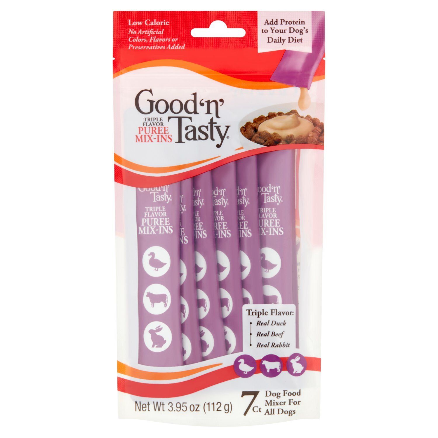 Good 'n' Tasty Triple Flavor Puree Mix-Ins Dog Food Mixer for All Dogs, 7 count, 3.95 oz