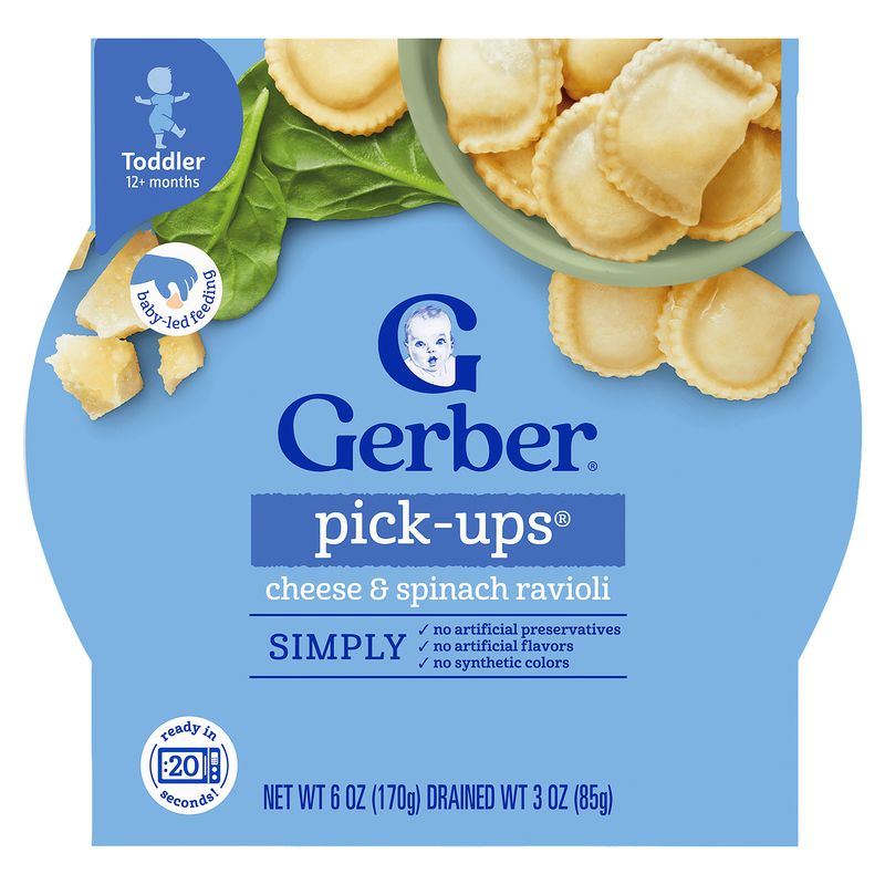 Gerber Pick-Ups Cheese &amp; Spinach Ravioli Baby Food, Toddler 12+ Months, 6 oz