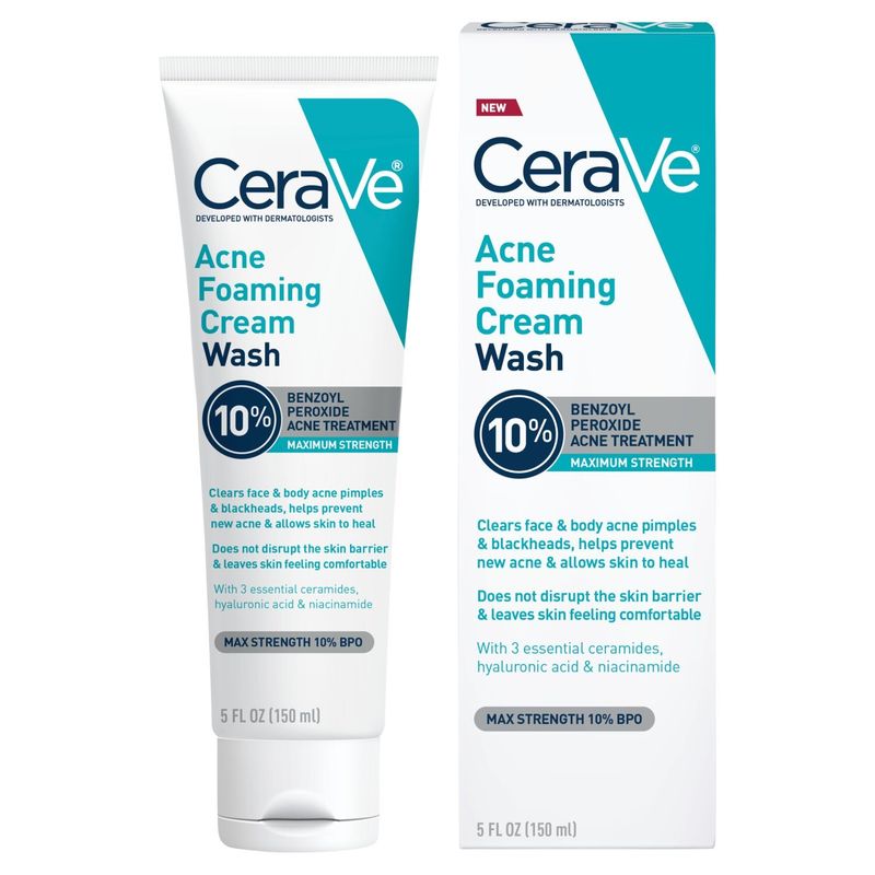 CeraVe Maximum Strength Acne Foaming Cream Wash, 5 fl oz