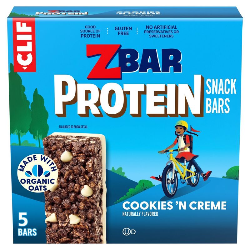 Clif ZBar Cookies 'n Creme Protein Snack Bars, 1.27 oz, 5 count