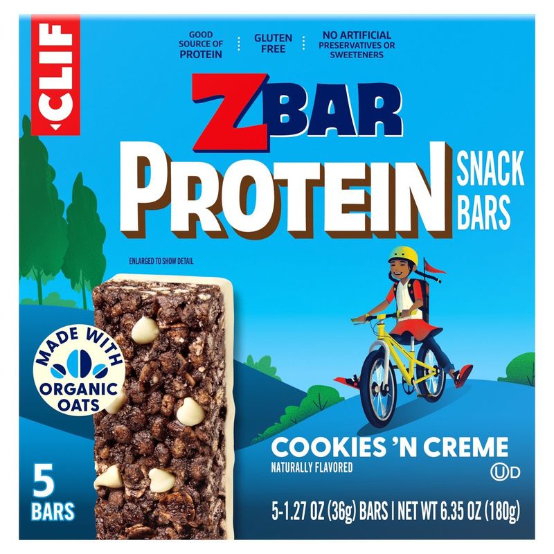 Clif ZBar Cookies 'n Creme Protein Snack Bars, 1.27 oz, 5 count