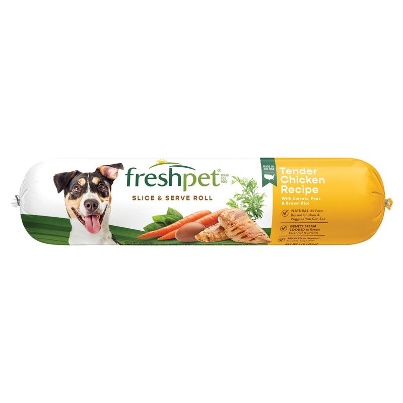 Freshpet Tender Chicken Recipe with Carrots, Peas &amp; Brown Rice Slice &amp; Serve Roll Dog Food, 1 lb