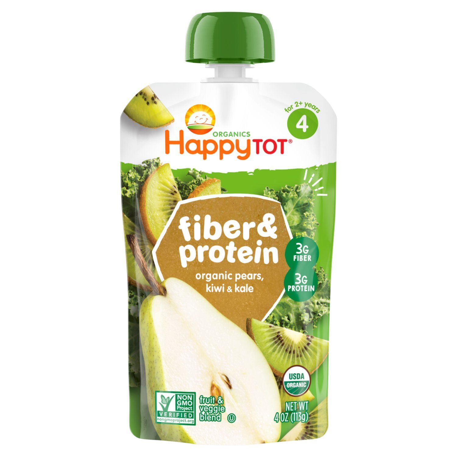 Happy Tot Organics Fiber &amp; Protein Fruit &amp; Veggie Blend Baby Food, Stage 4 Tots &amp; Tykes, 4 oz