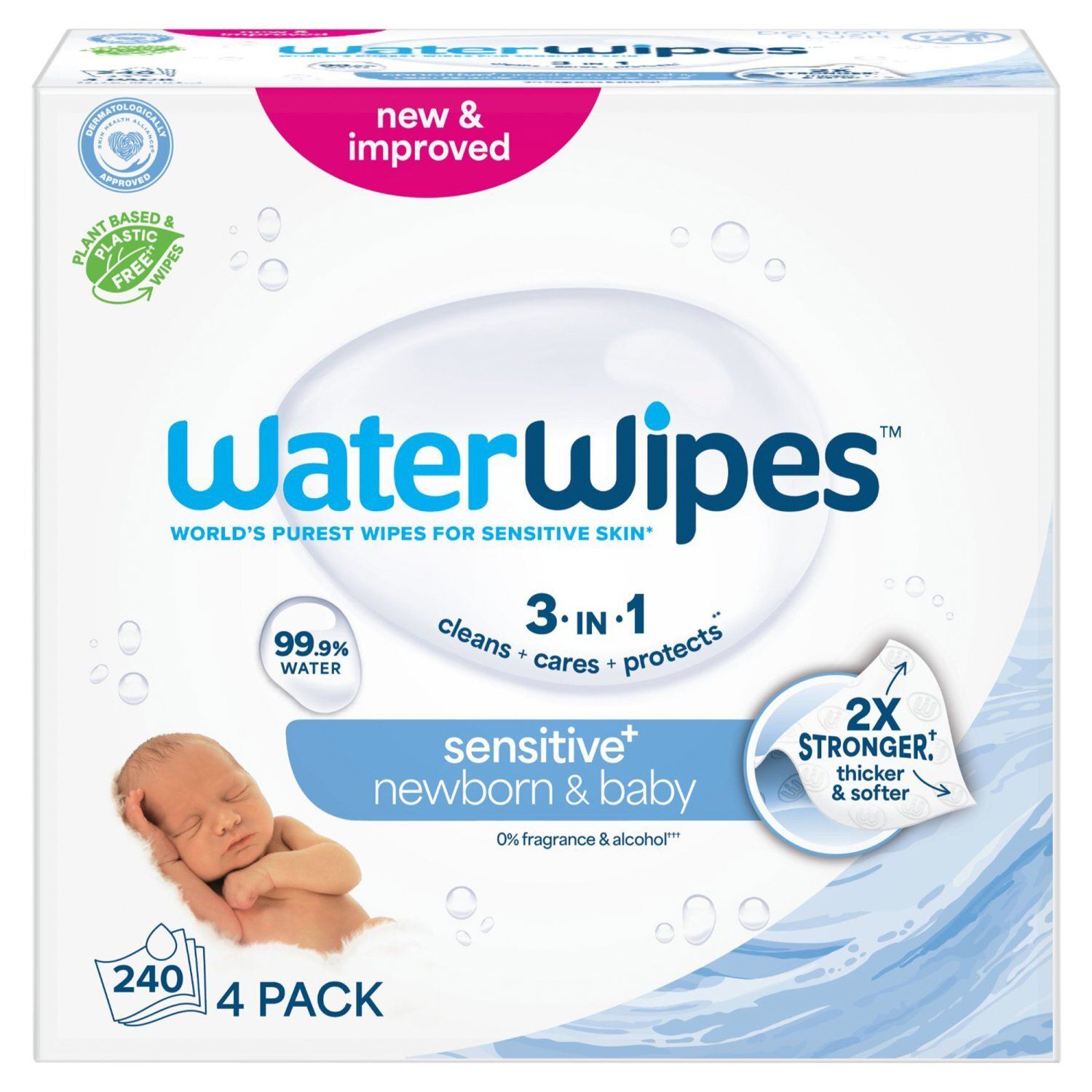 WaterWipes 3-in-1 Baby Wipes, 60 count, 4 pack