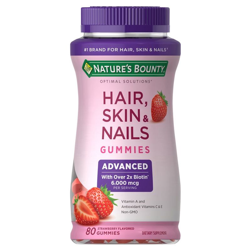 Nature's Bounty Optimal Solutions Strawberry Flavored Hair, Skin &amp; Nails Gummies, 80 count