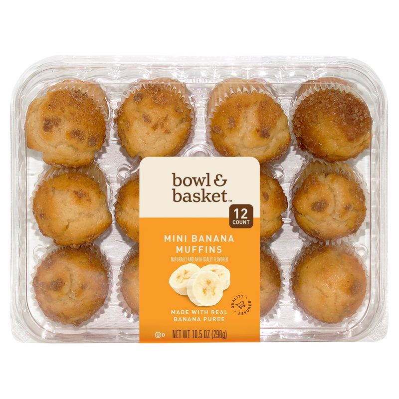 Bowl &amp; Basket Mini Banana Muffins, 12 count, 10.5 oz