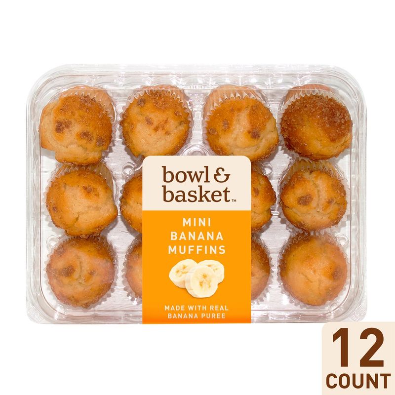 Bowl &amp; Basket Mini Banana Muffins, 12 count, 10.5 oz