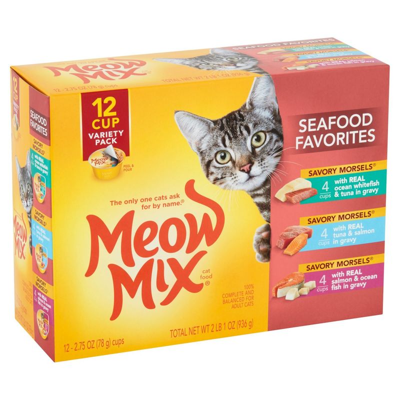 Meow Mix Savory Morsels Seafood Favorites Cat Food Variety Pack, 2.75 oz, 12 count