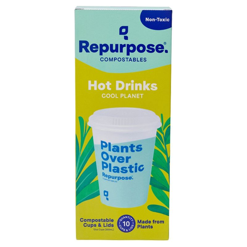 Repurpose 12 oz Cups Hot Drinks Compostable Cups &amp; Lids, 10 count