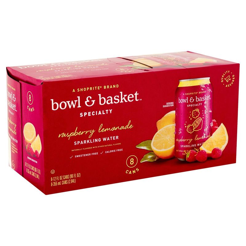 Bowl &amp; Basket Specialty Raspberry Lemonade Sparkling Water, 12 fl oz, 8 count