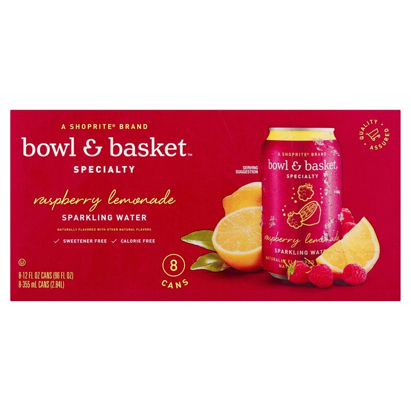 Bowl &amp; Basket Specialty Raspberry Lemonade Sparkling Water, 12 fl oz, 8 count