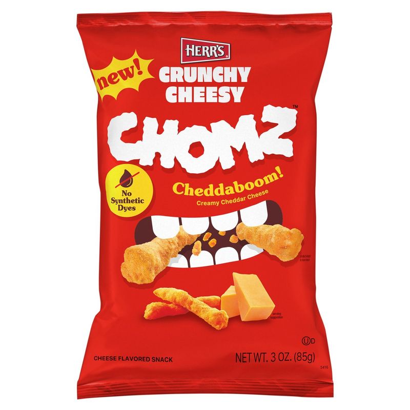 Herr's Chomz Crunchy Cheesy Cheddaboom! Creamy Cheddar Cheese Flavored Snack, 3 oz