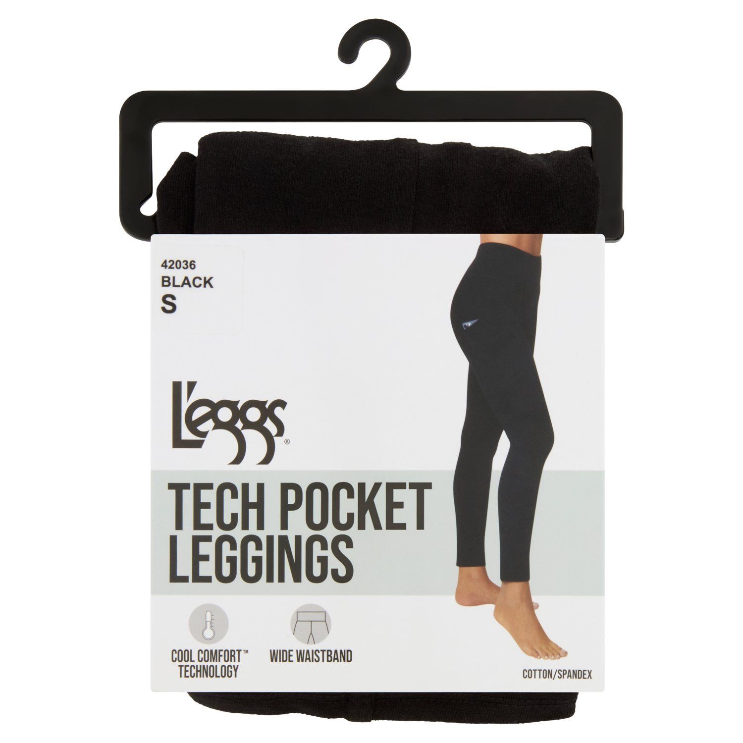 L'eggs 42036 Black Tech Pocket Leggings, Small