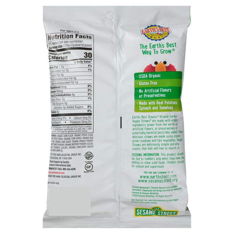 Earth's Best Organic Garden Veggie Straws Original Snacks, 2.75 oz