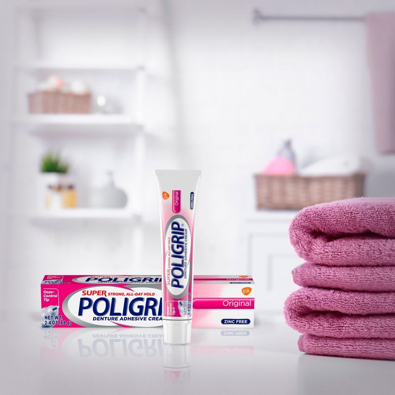 Super Poligrip Original Formula Zinc Free Denture and Partials Adhesive Cream, 2.4 ounce
