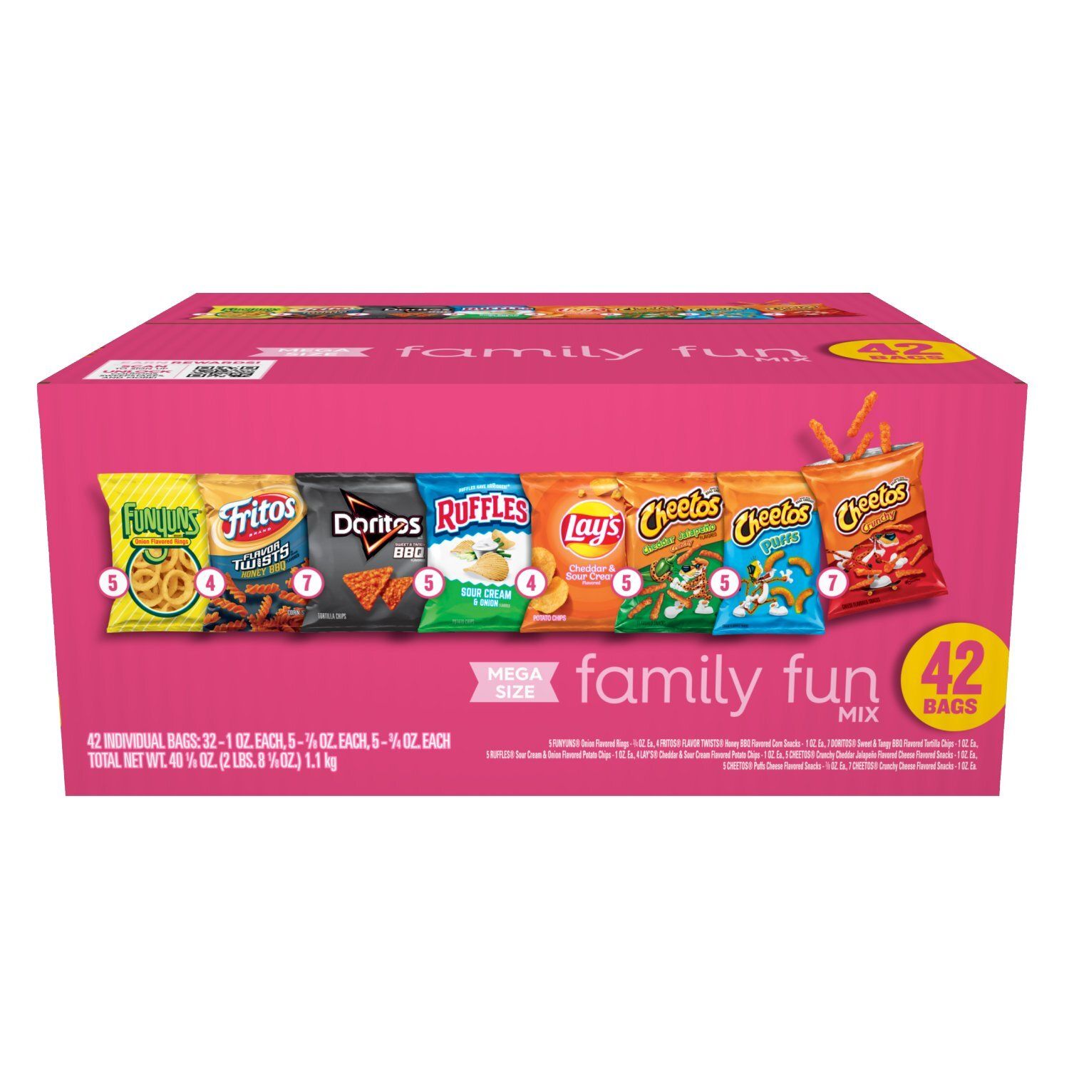 Frito Lay Snacks Family Fun Mix Variety Pack, 40 1/8 Oz, 42 Count