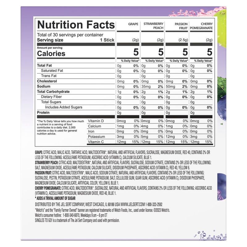 Welch's Singles To Go! Variety Pack Drink Mix, 30 count, 2.39 oz