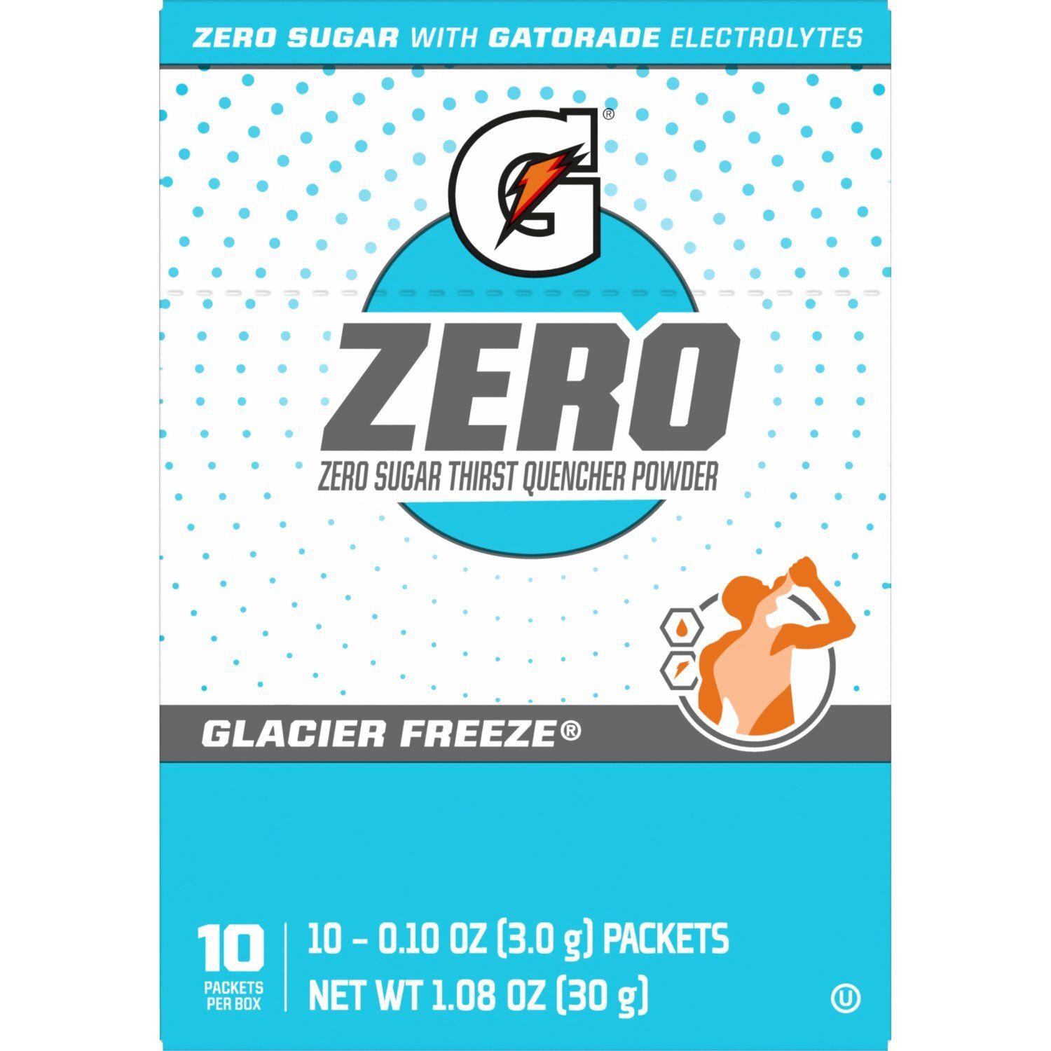 Gatorade Zero Zero Sugar Thirst Quencher Powder Glacier Freeze 0.10 Oz, 10 Count