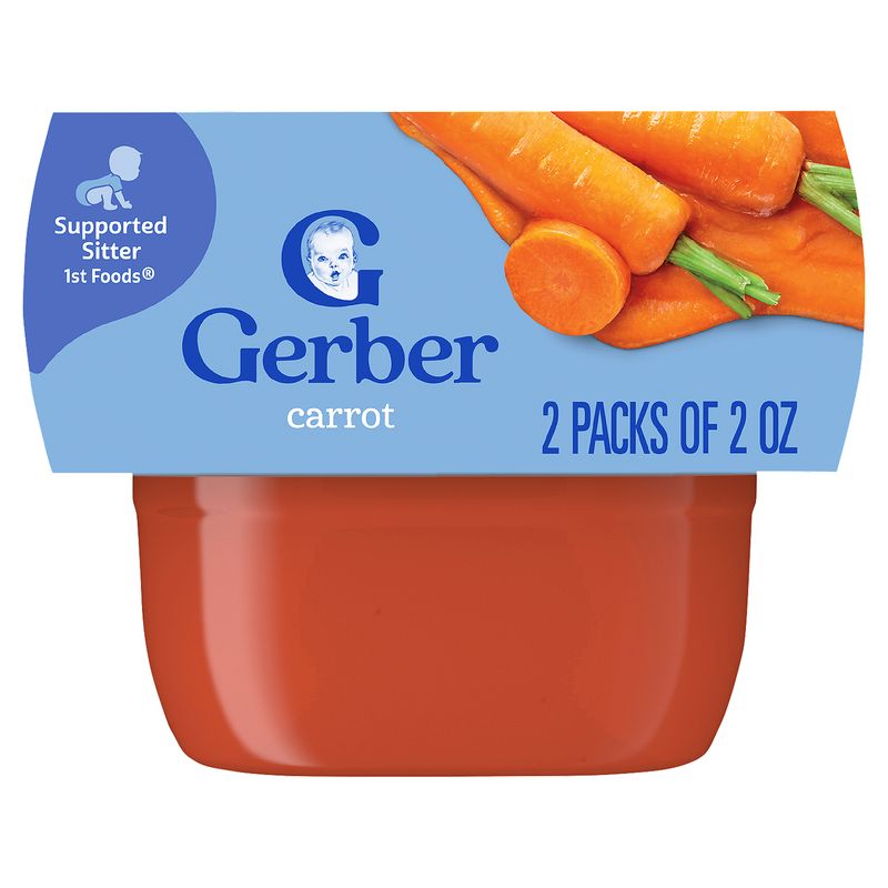 Gerber 1st Foods Carrot Baby Food, Supported Sitter, 2 oz, 2 count