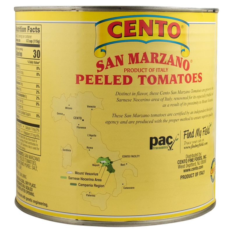 Cento San Marzano Certified Whole Peeled Tomatoes with Basil Leaf, 90 oz