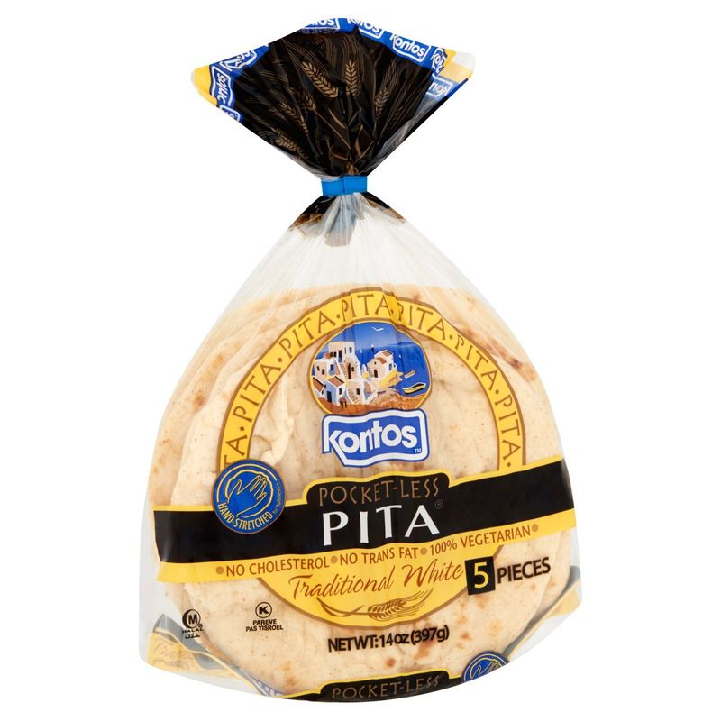 Kontos Traditional White Pocket-Less Pita, 5 count, 14 oz