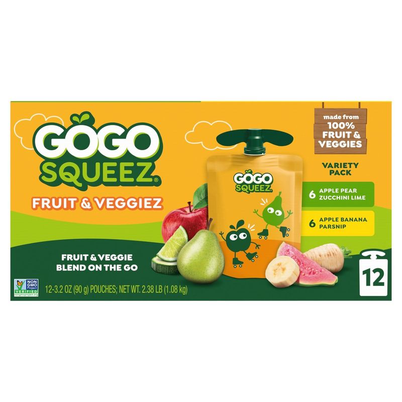 GoGo Squeez Fruit &amp; Veggiez Blend on the Go Variety Pack, 3.2 oz, 12 count