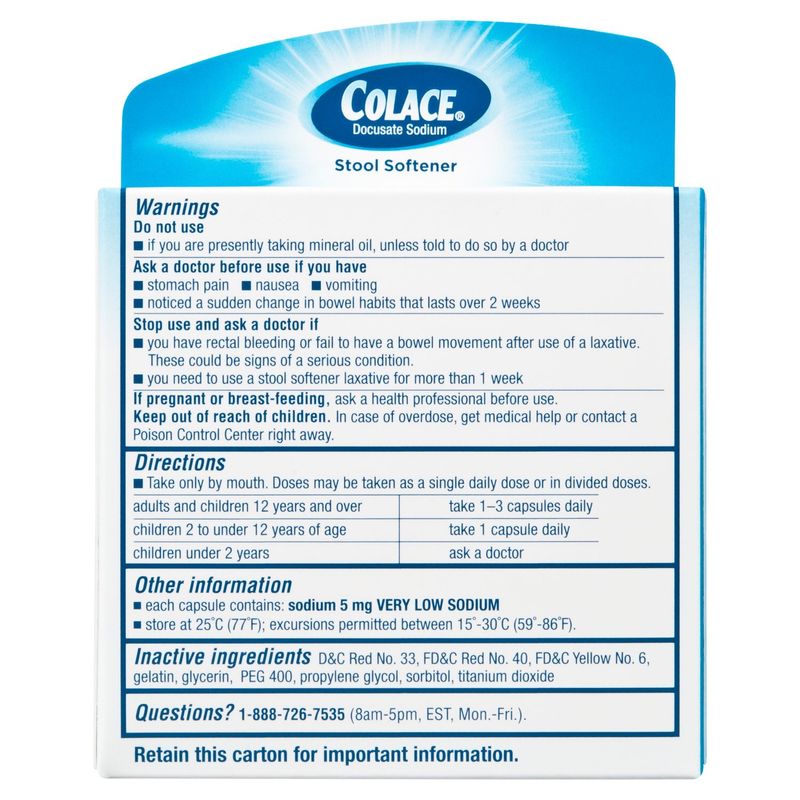 Colace Regular Strength Stool Softener 100mg, 10 Capsules