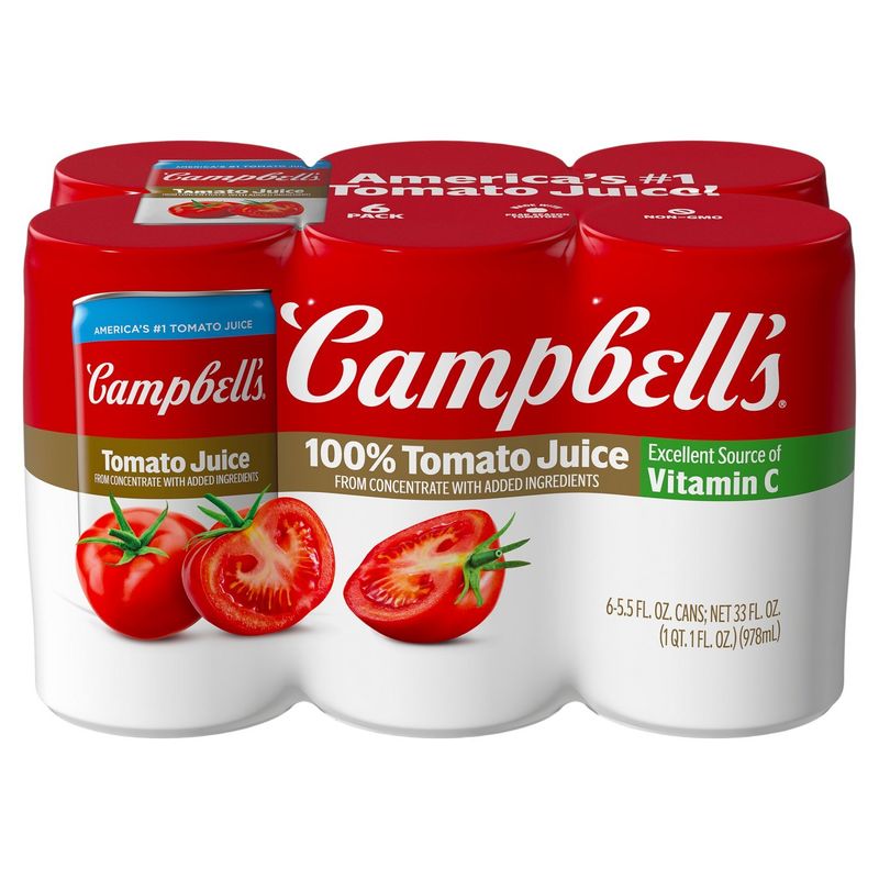 Campbell's 100% Tomato Juice, 5.5 fl oz, 6 count