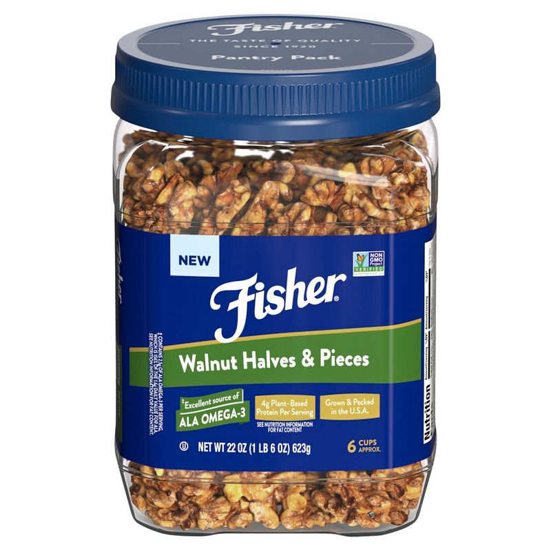 Fisher Walnut Halves &amp; Pieces, 6 count, 22 oz