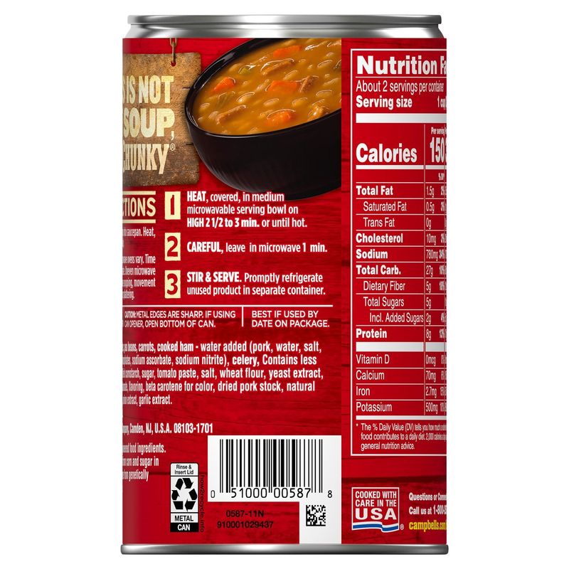 Campbell's Chunky Hearty Bean and Ham with Natural Smoke Flavor Soup, 19 oz