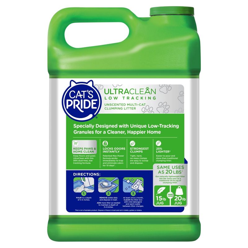 Cat's Pride Ultraclean Low Tracking Unscented Multi-Cat Clumping Litter, 15 lb