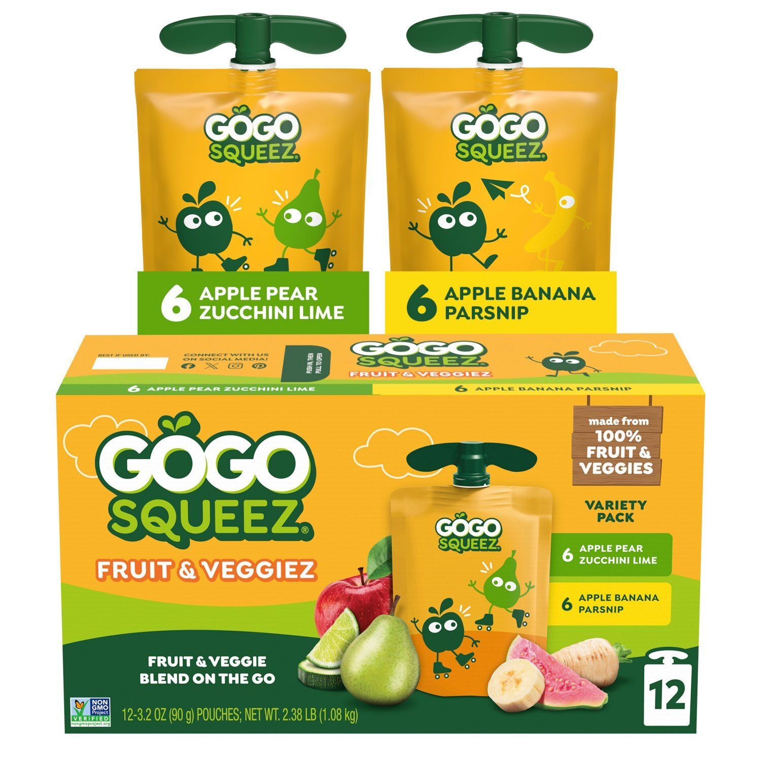 GoGo Squeez Fruit &amp; Veggiez Blend on the Go Variety Pack, 3.2 oz, 12 count