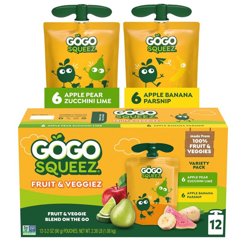 GoGo Squeez Fruit &amp; Veggiez Blend on the Go Variety Pack, 3.2 oz, 12 count