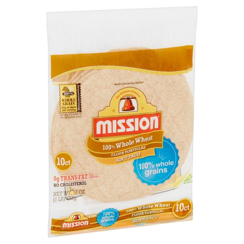 Mission 100% Whole Wheat Soft Taco Flour Tortillas, 10 count, 16 oz