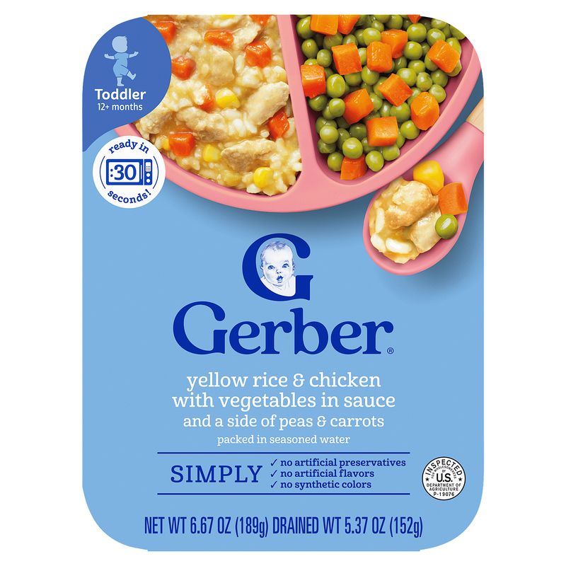 Gerber Yellow Rice &amp; Chicken with Vegetables in Sauce Baby Food, Toddler 12+ months, 6.67 oz