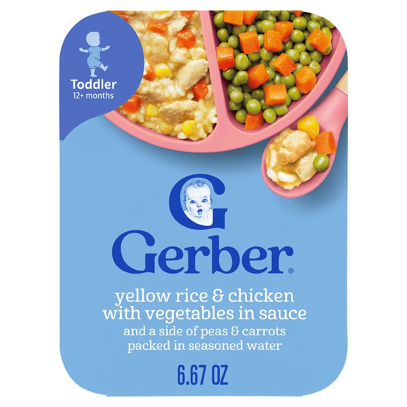 Gerber Yellow Rice &amp; Chicken with Vegetables in Sauce Baby Food, Toddler 12+ months, 6.67 oz